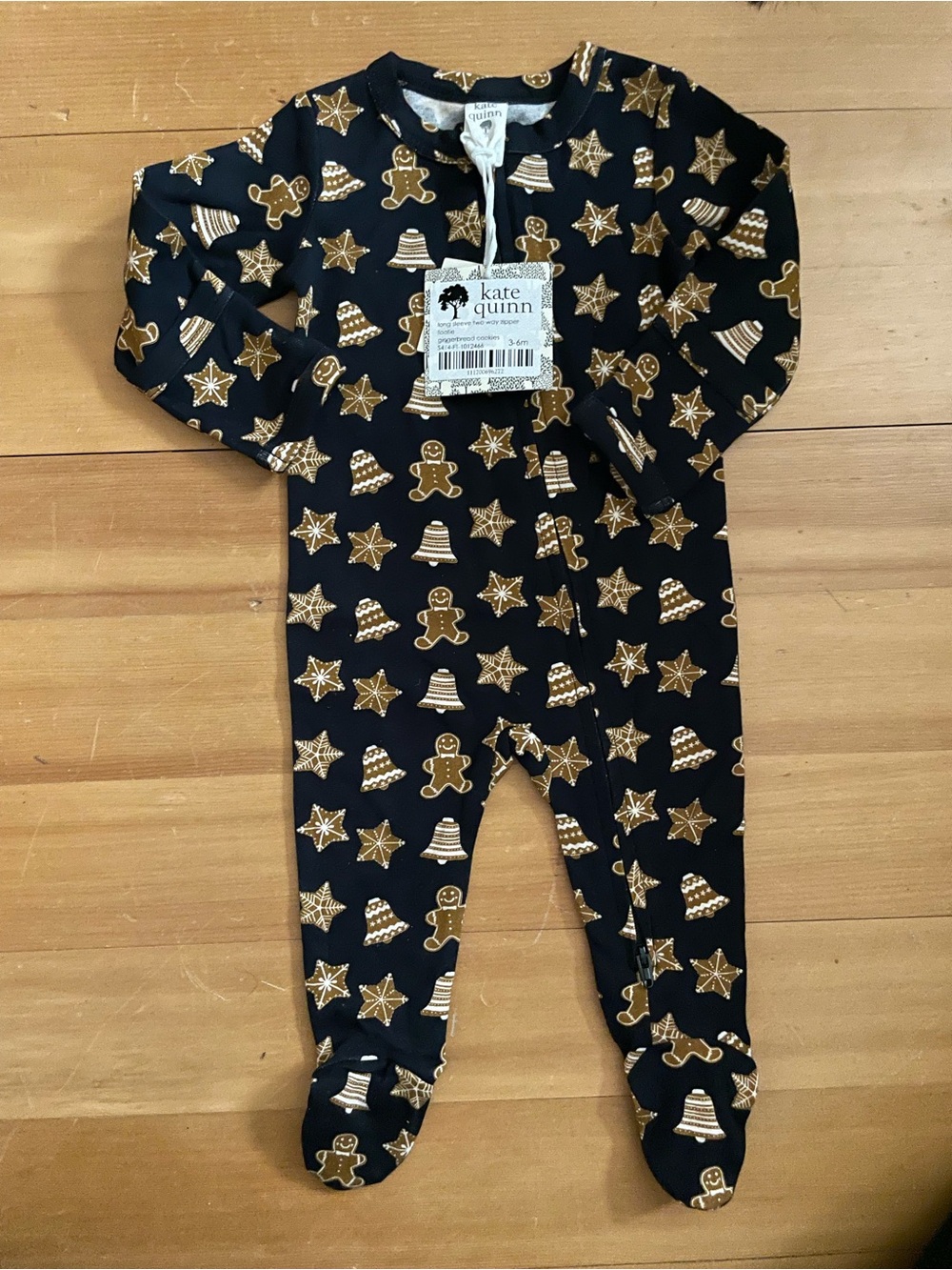 kate quinn Navy Gingerbread & Star Print Footed One-Piece Holiday pajamas
